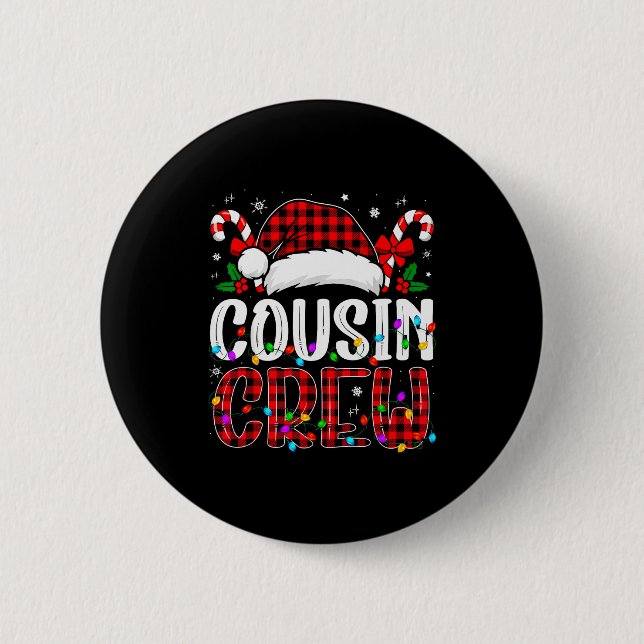 Macaron Rond 5 Cm Christmas Cousin Crew Red Plaid Family Matching Xm (Devant)