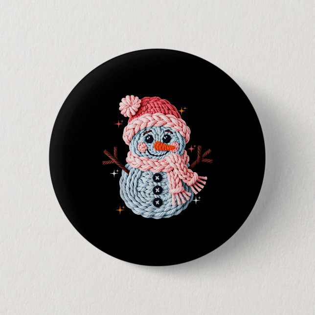 Macaron Rond 5 Cm Christmas Crochet Faux Yarn Crochet Snowman Funny  (Devant)