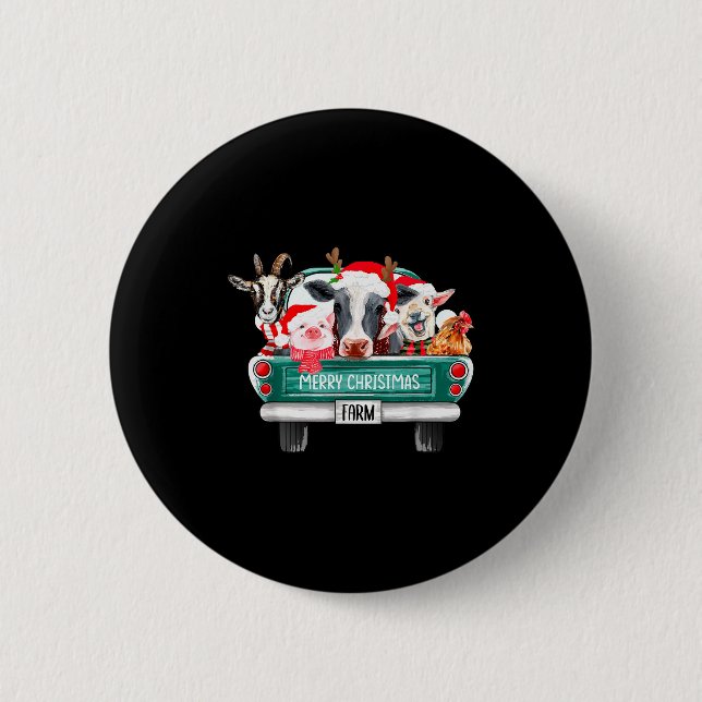 Macaron Rond 5 Cm Christmas Farm Animals Truck Santa Hat Family Paja (Devant)