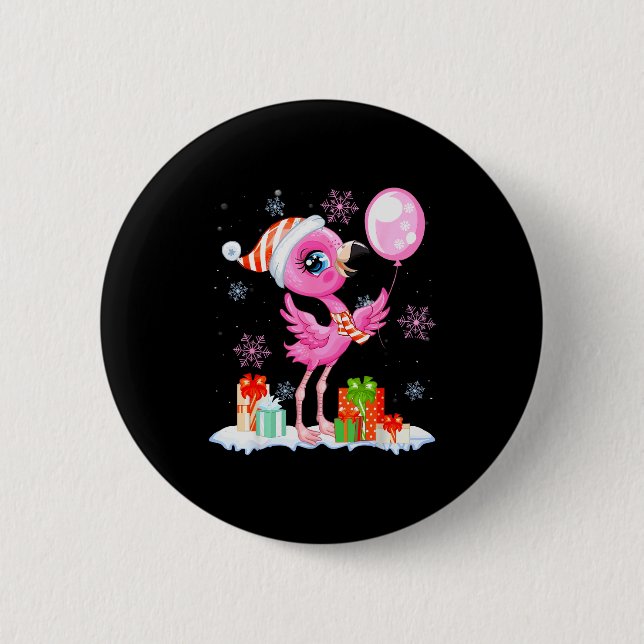 Macaron Rond 5 Cm Christmas Flamingo Pajama Matching Santa Hat Xmas  (Devant)