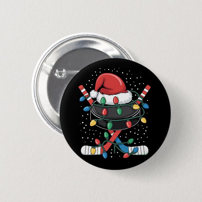 Macaron Rond 5 Cm Christmas Hockey Xmas Santa Sports Hat Ball  (Devant & derrière)