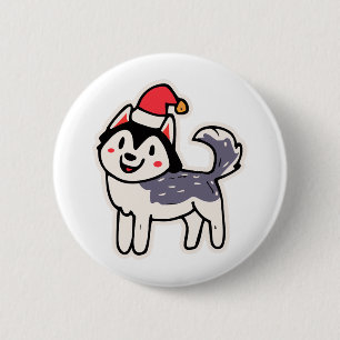 Macaron Rond 5 Cm Christmas Husky Amoureux des chiens Malamute
