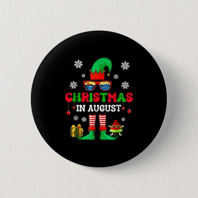 Macaron Rond 5 Cm Christmas In August Funny Elf For Summer Xmas Men  (Devant)