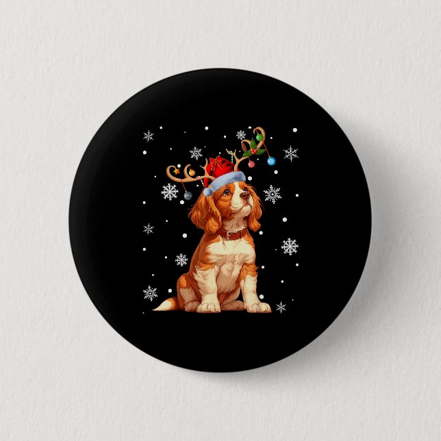 Macaron Rond 5 Cm Christmas Lights Cavalier King Charles Spaniel Xma (Devant)
