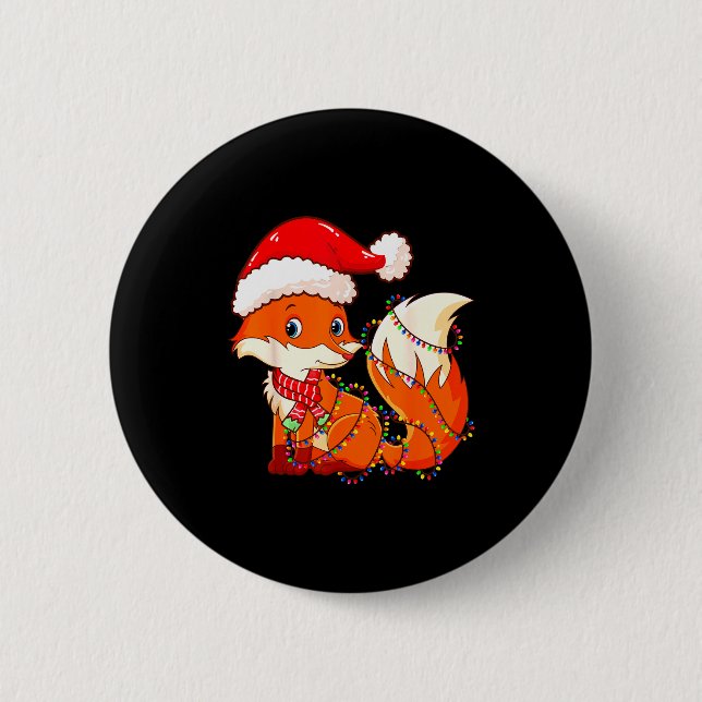 Macaron Rond 5 Cm Christmas Lights Fox Wearing Xmas Hat - Cute Funny (Devant)