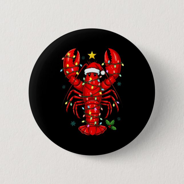 Macaron Rond 5 Cm Christmas Lobster With Santa Hat Funny Holiday  (Devant)