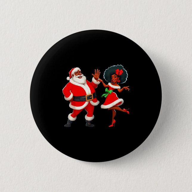 Macaron Rond 5 Cm Christmas Mr Santa Mrs Claus Dancing African Ameri (Devant)