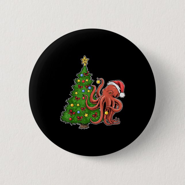 Macaron Rond 5 Cm Christmas Octopus  (Devant)