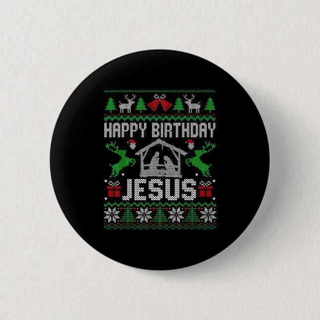 Macaron Rond 5 Cm Christmas Outfit Happy Birthday Jesus Holiday Ugly (Devant)