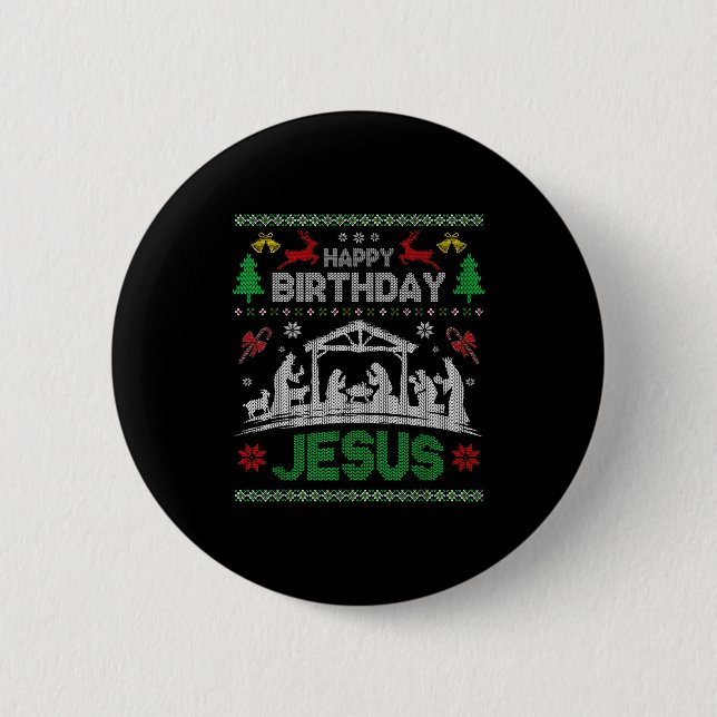 Macaron Rond 5 Cm Christmas Outfit Happy Birthday Jesus Holiday Ugly (Devant)