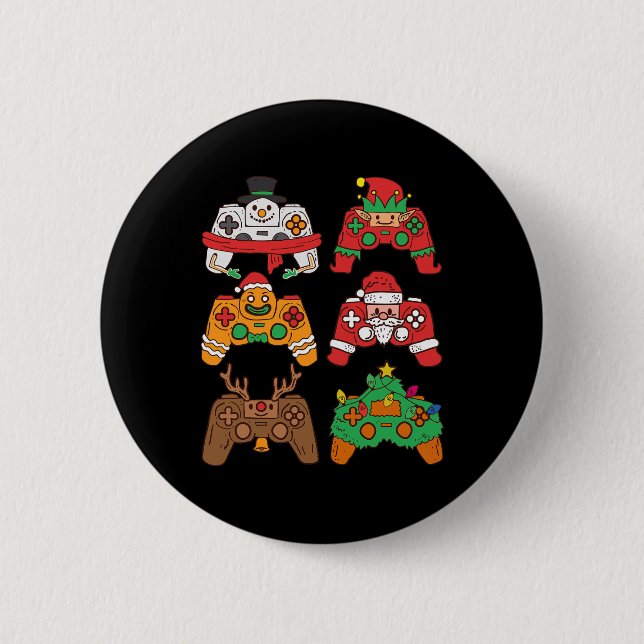 Macaron Rond 5 Cm Christmas Santa Deer Gaming Controllers Boys Kids  (Devant)