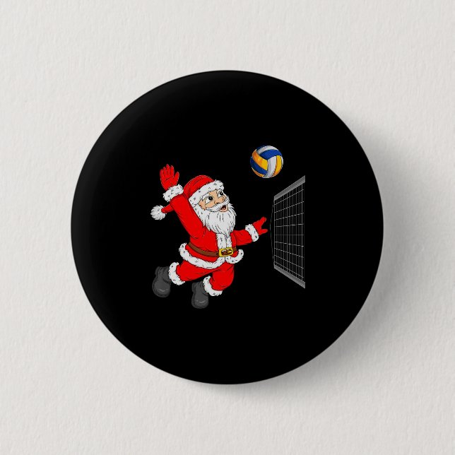 Macaron Rond 5 Cm Christmas Santa Playing Volleyball Xmas Funny Srts (Devant)