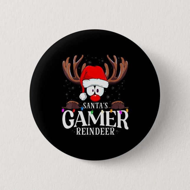 Macaron Rond 5 Cm Christmas Santa's Gamer Reindeer Matching X-mas  (Devant)