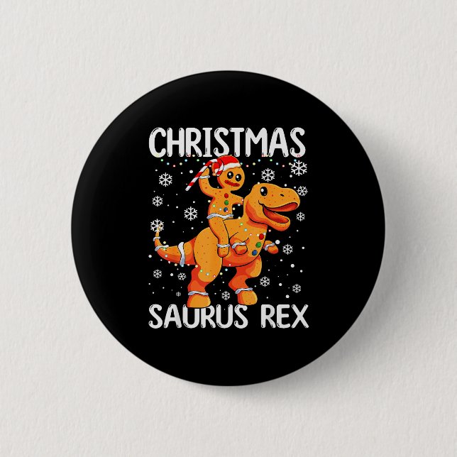 Macaron Rond 5 Cm Christmas Saurus Rex Gingerbread Man Cookie Trex B (Devant)
