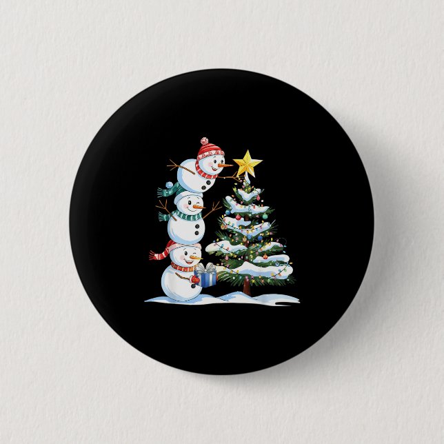 Macaron Rond 5 Cm Christmas Snowman Christmas Tree Funny Snowman Lov (Devant)