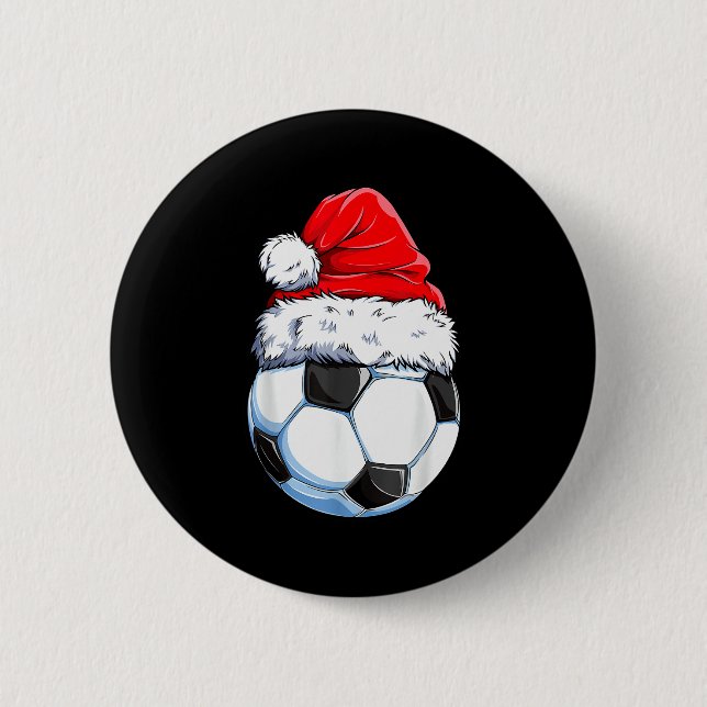 Macaron Rond 5 Cm Christmas Soccer Ball Santa Hat Funny Srts Xmas Bo (Devant)