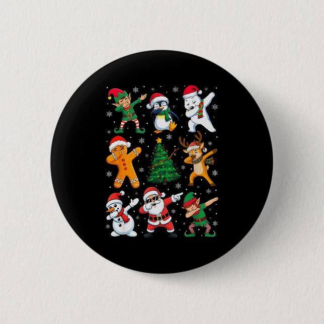 Macaron Rond 5 Cm Christmas Squad Dabbing Santa Elf Family Matching  (Devant)