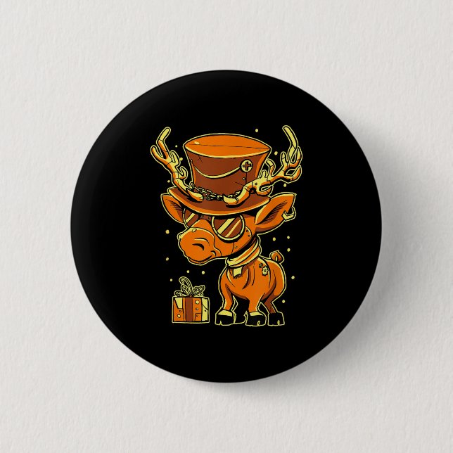Macaron Rond 5 Cm Christmas Steampunk Fancy Dress Reindeer  (Devant)