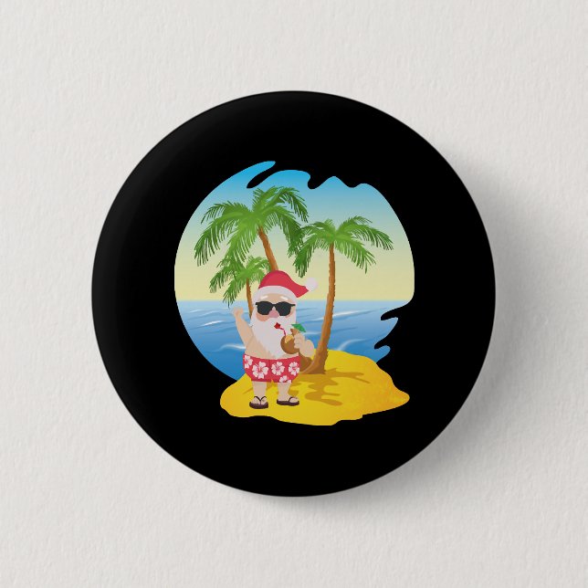Macaron Rond 5 Cm Christmas Tropical Beach Funny Santa Claus (Devant)
