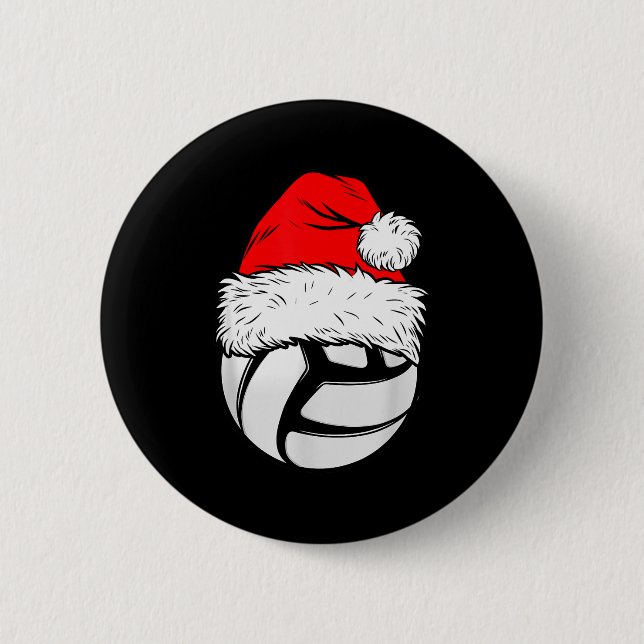 Macaron Rond 5 Cm Christmas Volleyball Ball Santa Hat Xmas Matching  (Devant)