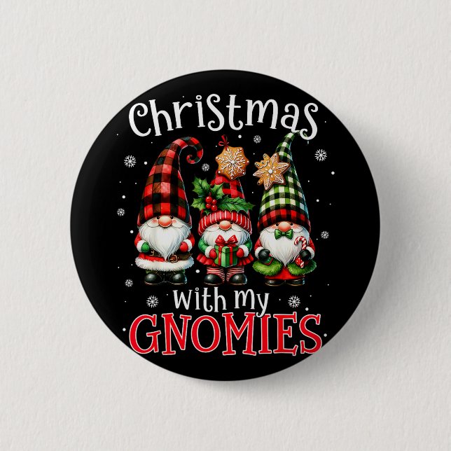 Macaron Rond 5 Cm Christmas With My Gnomies Buffalo Plaid Gnome Fami (Devant)