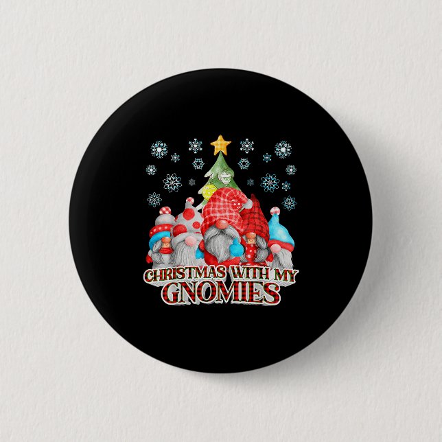 Macaron Rond 5 Cm Christmas With My Gnomies Plaid Gnome Group Pajama (Devant)