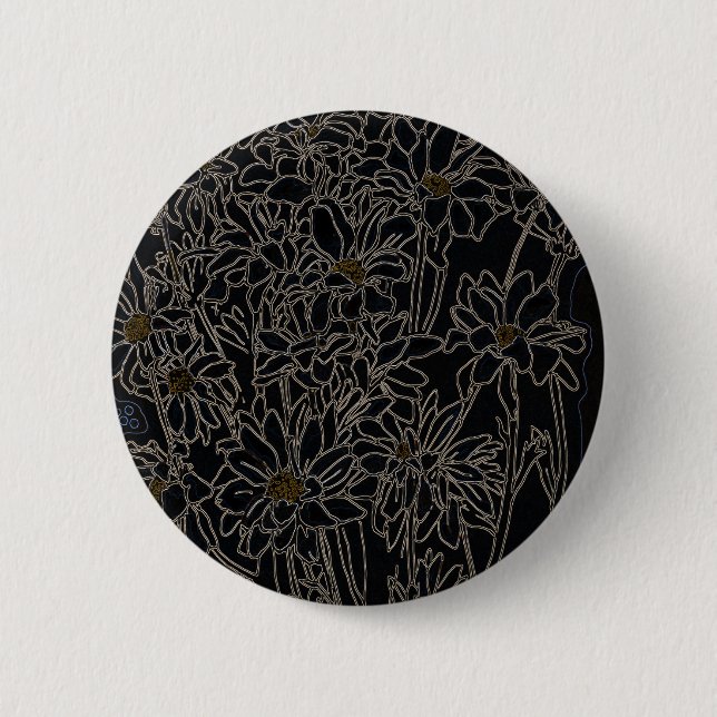 Macaron Rond 5 Cm Chrysanthème fleurs de jardin art noir & vieux mét (Devant)