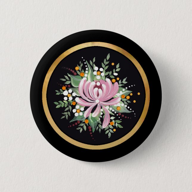Macaron Rond 5 Cm Chrysanthème peint à la main (Devant)