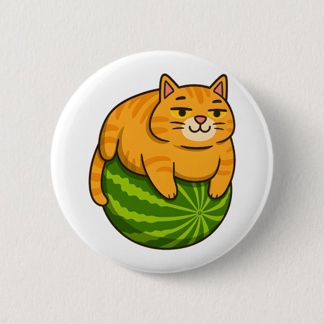 Macaron Rond 5 Cm Chubby Chat sur Watermelon Meme Shirt (Devant)