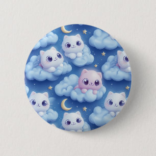 Macaron Rond 5 Cm "Chubby Kawaii Chats et nuages 3D Motif sans coutu