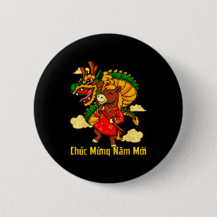 Macaron Rond 5 Cm Chuc Mung Nam Moi 2026 Année du Cheval Dragon Da