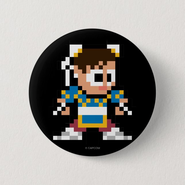 Macaron Rond 5 Cm Chun-Li à 8 bits (Devant)