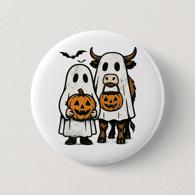 Macaron Rond 5 Cm Chute Cute Vache Highland Ghost Halloween (Devant)