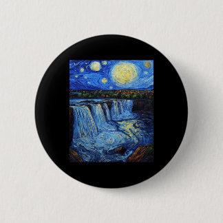 Macaron Rond 5 Cm Chutes du Niagara - Style Van Gogh - Nuit étoilée 
