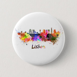 Macaron Rond 5 Cm Ciel de Lisbonne en aquarelle