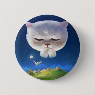 Macaron Rond 5 Cm Ciel nocturne avec chat