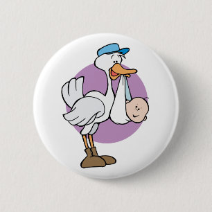 Macaron Rond 5 Cm Cigogne avec le bébé