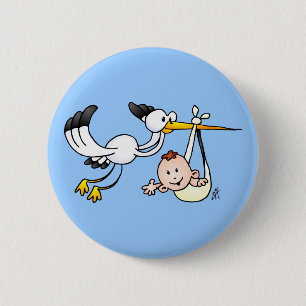 Macaron Rond 5 Cm Cigogne avec le bébé
