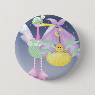 Macaron Rond 5 Cm Cigogne avec le bébé