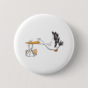 Macaron Rond 5 Cm Cigogne avec le bébé - cadeau pour que les paren