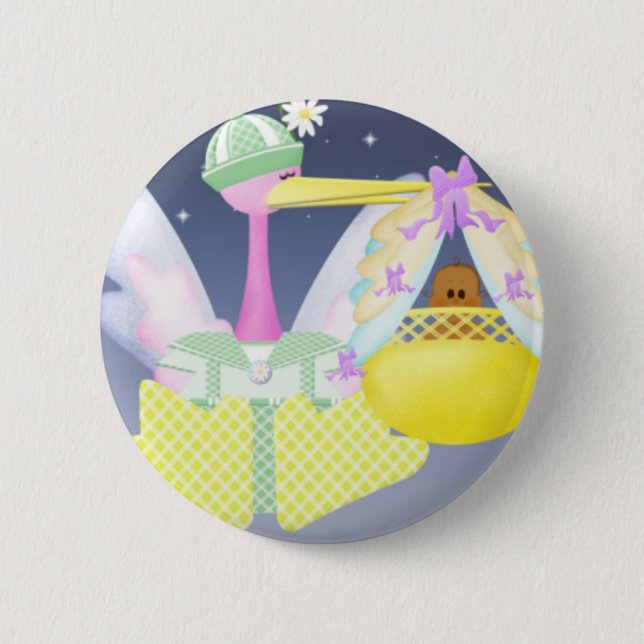 Macaron Rond 5 Cm Cigogne avec le bébé d'Afro-américain (Devant)