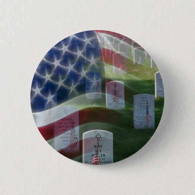 Macaron Rond 5 Cm Cimetière national d'Arlington, drapeau américain (Devant)