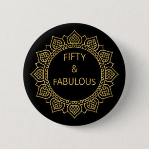 Macaron Rond 5 Cm Cinquante et fabuleux Anniversaire Or Noir