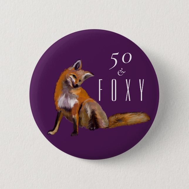 Macaron Rond 5 Cm Cinquante et un renard roux Cinquantième anniversa (Devant)