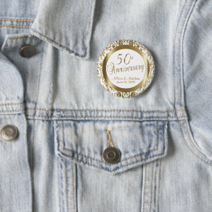 Macaron Rond 5 Cm cinquantième Anniversaire de mariage d'or