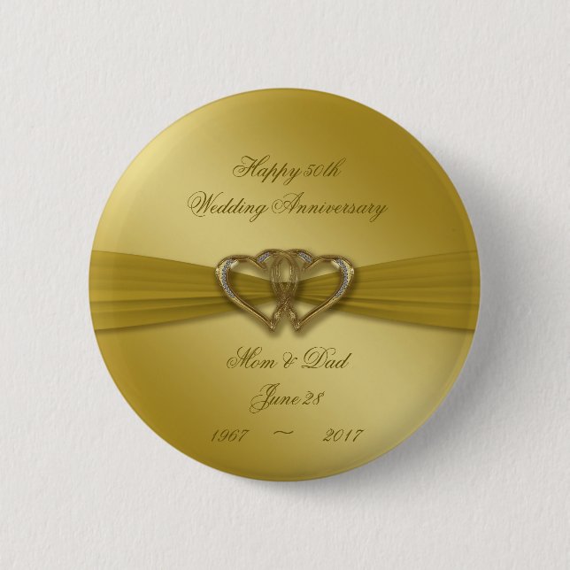Macaron Rond 5 Cm Cinquantième bouton d'or classique d'anniversaire (Devant)