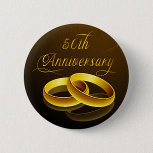 Macaron Rond 5 Cm cinquantième Manuscrit d'or de l'anniversaire  