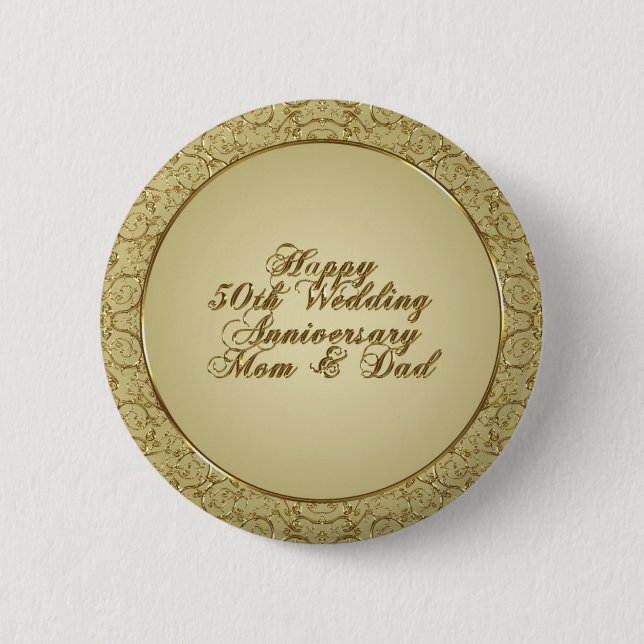 Macaron Rond 5 Cm cinquantième Pin d'anniversaire de mariage (Devant)