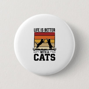 Macaron Rond 5 Cm Citation Chats Vintage Design Rétro Coucher de Sol