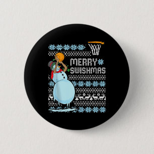 Macaron Rond 5 Cm Citation de Noël de basket-ball amusante Joyeux Sw